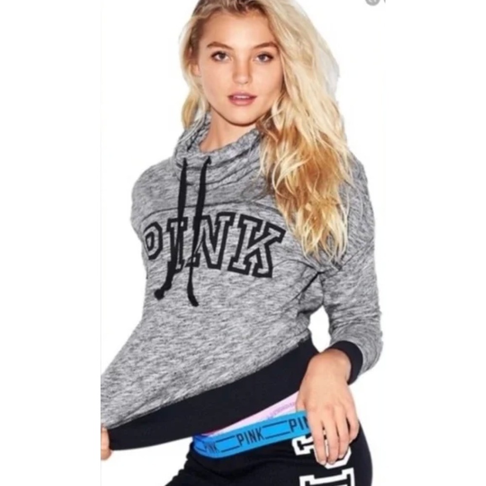 PINK Victoria's Secret Gray Marl Cowl Neck Sweatshirt Pullover Love‎ Pink Size S